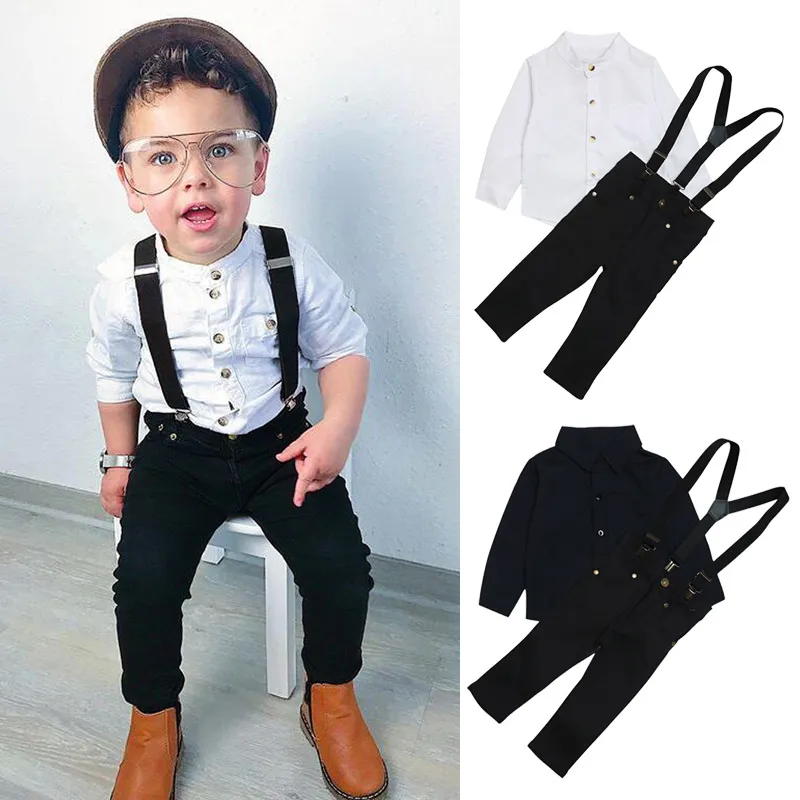 Baby Boy Long Sleeve Shirt and Overalls Three-Piece Set Cotton Suit