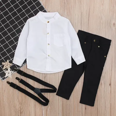 Baby Boy Long Sleeve Shirt and Overalls Three-Piece Set Cotton Suit