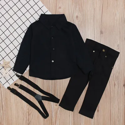 Baby Boy Long Sleeve Shirt and Overalls Three-Piece Set Cotton Suit