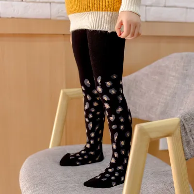 Girls Fashion Leopard Print Knitted Combed Cotton Pantyhose