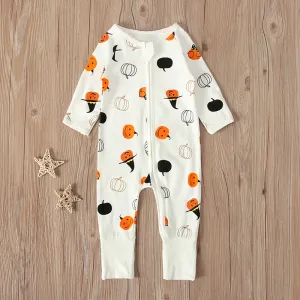Girls Pumpkin Pattern Long Sleeve Cotton Jumpsuit for Toddler Baby
