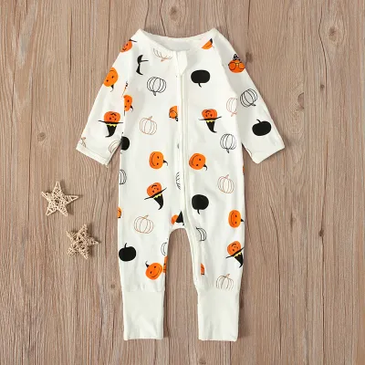 Girls Pumpkin Pattern Long Sleeve Cotton Jumpsuit for Toddler Baby