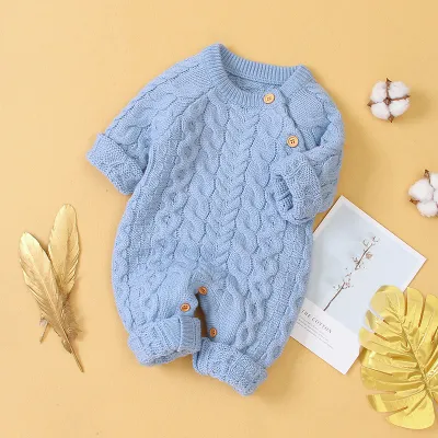 Kids Solid Color Long Sleeve Jumpsuit Unisex Baby Boys Clothing 0-3T Acrylic