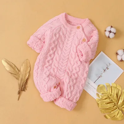 Kids Solid Color Long Sleeve Jumpsuit Unisex Baby Boys Clothing 0-3T Acrylic