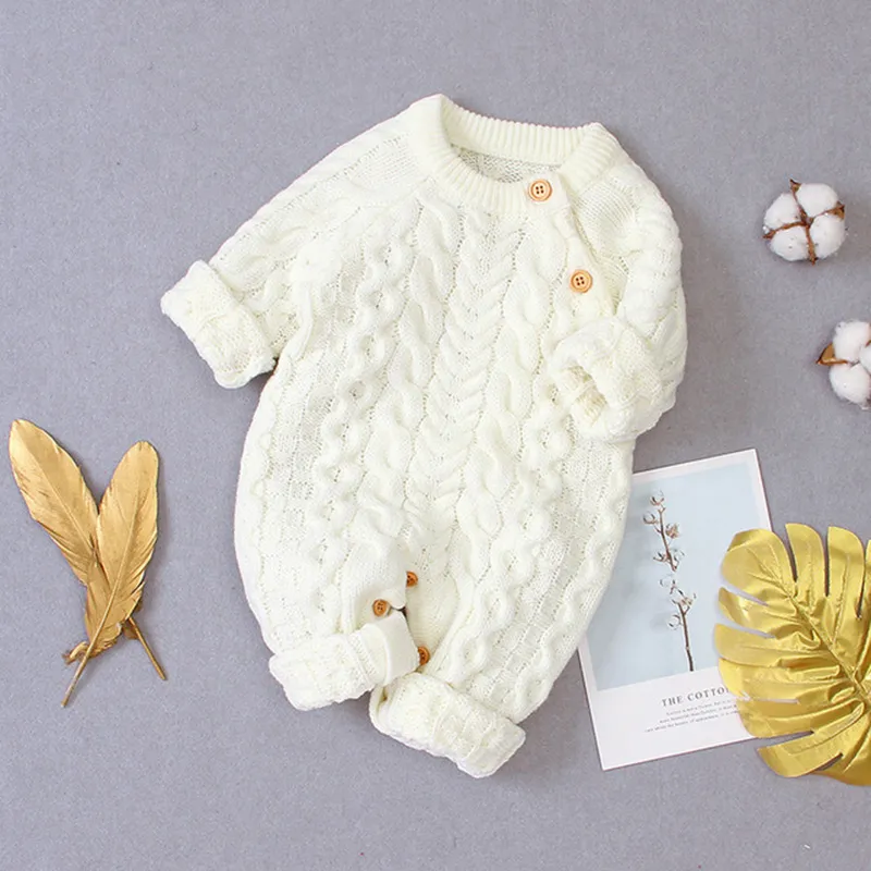 Kids Solid Color Long Sleeve Jumpsuit Unisex Baby Boys Clothing 0-3T Acrylic