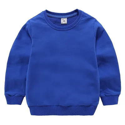 Children Fashion Solid Color Round Neck Long Sleeve Pullover Cotton Sweatshirt