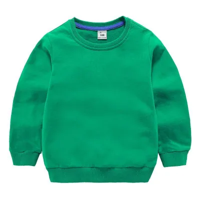 Children Fashion Solid Color Round Neck Long Sleeve Pullover Cotton Sweatshirt