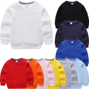 Children Fashion Solid Color Round Neck Long Sleeve Pullover Cotton Sweatshirt