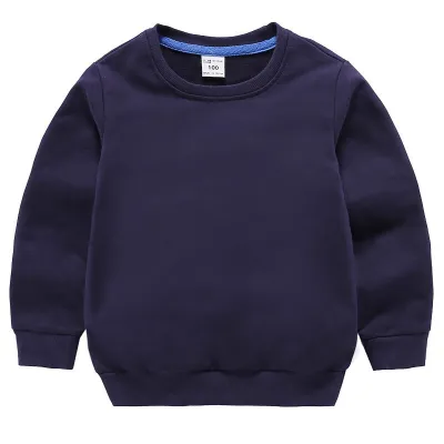 Children Fashion Solid Color Round Neck Long Sleeve Pullover Cotton Sweatshirt