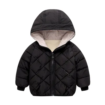 Winter Kids Rhombus Pattern Long-Sleeve Hooded Coat Unisex Nylon Thicken Zip