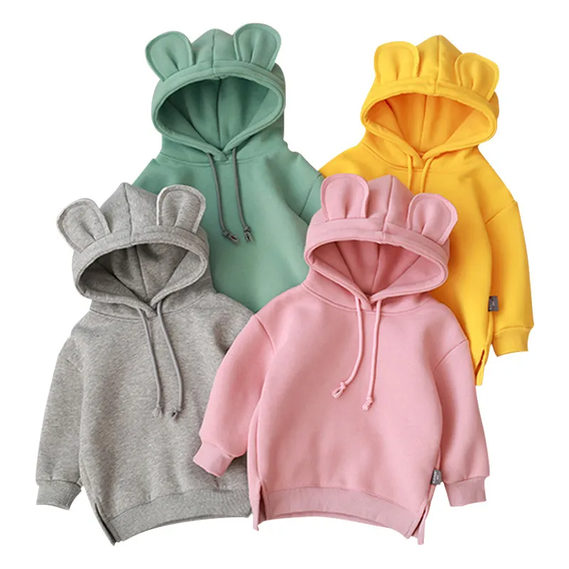 Girls Solid Color Hooded Sweatshirt Fleece Pullover Cotton Long Sleeve 0-3T