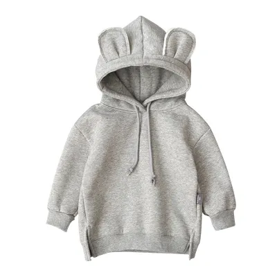 Girls Solid Color Hooded Sweatshirt Fleece Pullover Cotton Long Sleeve 0-3T