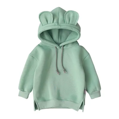 Girls Solid Color Hooded Sweatshirt Fleece Pullover Cotton Long Sleeve 0-3T