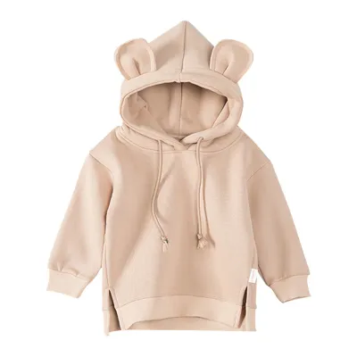 Girls Solid Color Hooded Sweatshirt Fleece Pullover Cotton Long Sleeve 0-3T