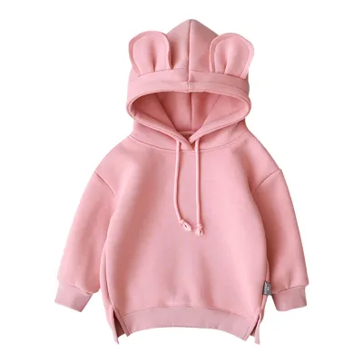 Girls Solid Color Hooded Sweatshirt Fleece Pullover Cotton Long Sleeve 0-3T