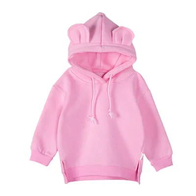 Girls Solid Color Hooded Sweatshirt Fleece Pullover Cotton Long Sleeve 0-3T