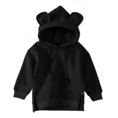 Girls Solid Color Hooded Sweatshirt Fleece Pullover Cotton Long Sleeve 0-3T