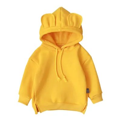 Girls Solid Color Hooded Sweatshirt Fleece Pullover Cotton Long Sleeve 0-3T