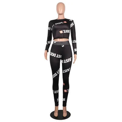 S-2XL Women Long-sleeve Letter Printed T-shirt And Pencil Pants Two-piece Set