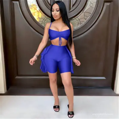 S-2XL Women Fashion Solid Color Crop Top And Skirt Two Piece Set