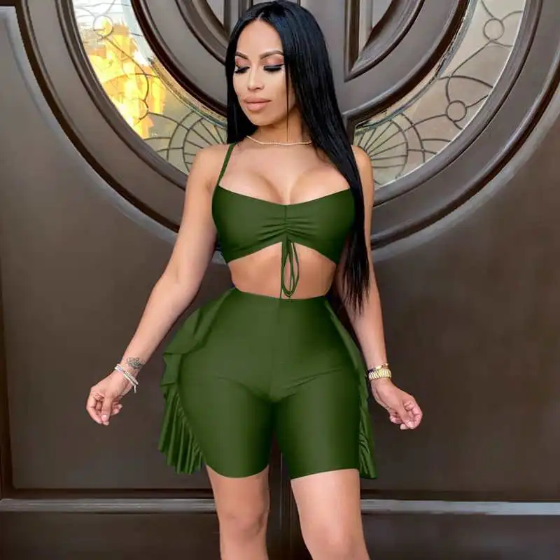 S-2XL Women Fashion Solid Color Crop Top And Skirt Two Piece Set