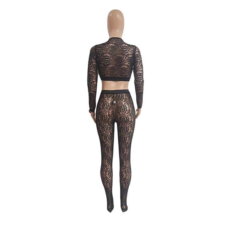 Wholesale S-XL Women Sexy Lace See-through Top And Pants Two