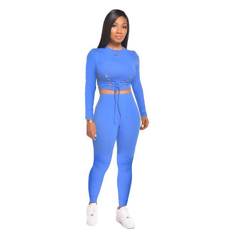 Wholesale S-2XL Women Fashion Solid Color Lace-up Top And