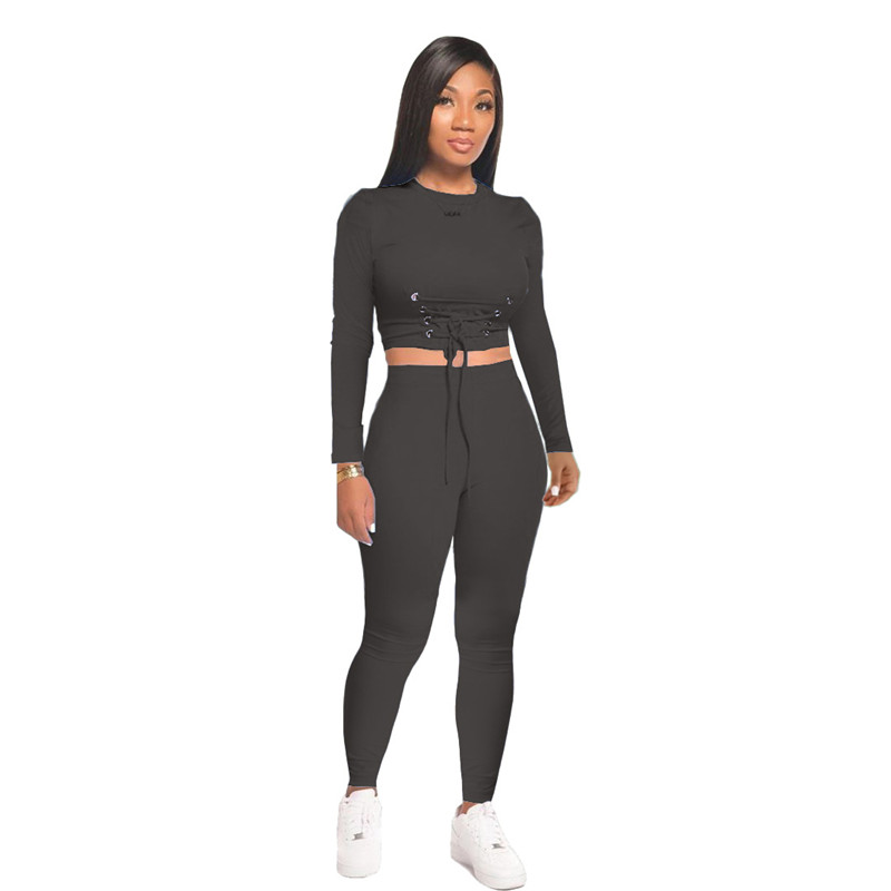 トップス Group fight S size Ladies USA model Wholesale S-2XL Women Fashion Solid Color Lace-up Top And