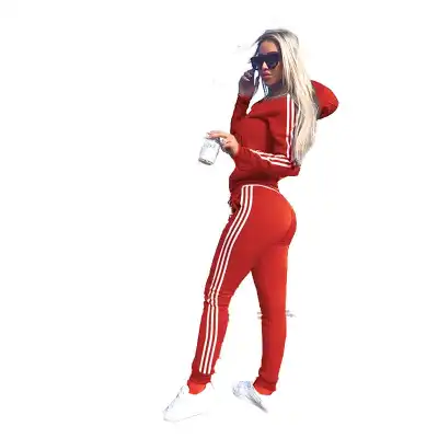 S-3XL Women Color Blocking Hoodie And Straight Pants Two Pieces Set