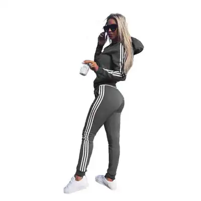 S-3XL Women Color Blocking Hoodie And Straight Pants Two Pieces Set