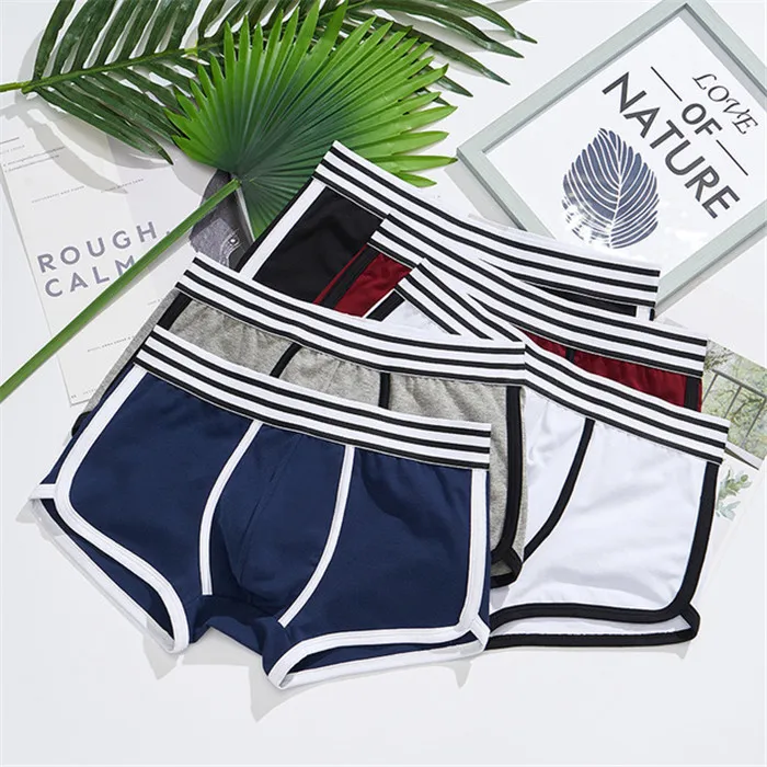 Men Block Color Stripes Pattern Breathable Boxers Underwear