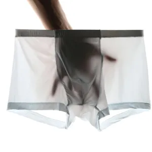 L-4XL Men Ultra-Thin Plain Color Seamless Boxers Underwear