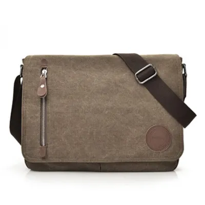 Men's Leisure Large Capacity Canvas Shoulder Bag with Zipper