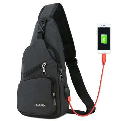 Men USB Charging Travel Chest Pack Canvas Leisure Single Shoulder Bag