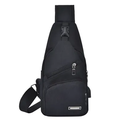 Men USB Charging Travel Chest Pack Canvas Leisure Single Shoulder Bag