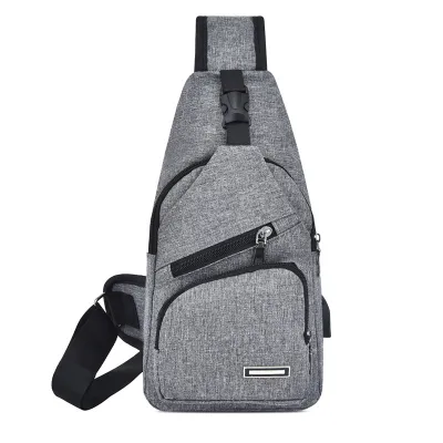 Men USB Charging Travel Chest Pack Canvas Leisure Single Shoulder Bag