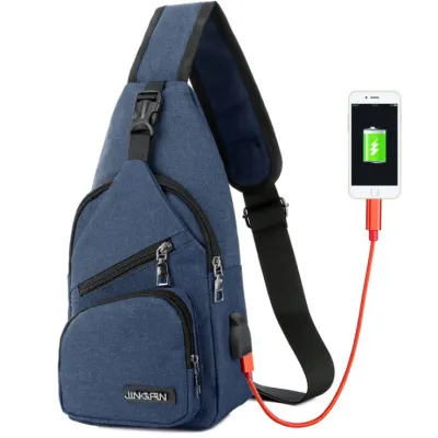 Men USB Charging Travel Chest Pack Canvas Leisure Single Shoulder Bag