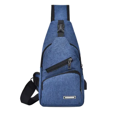 Men USB Charging Travel Chest Pack Canvas Leisure Single Shoulder Bag
