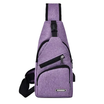 Men USB Charging Travel Chest Pack Canvas Leisure Single Shoulder Bag