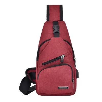 Men USB Charging Travel Chest Pack Canvas Leisure Single Shoulder Bag