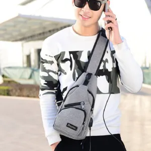 Men USB Charging Travel Chest Pack Canvas Leisure Single Shoulder Bag