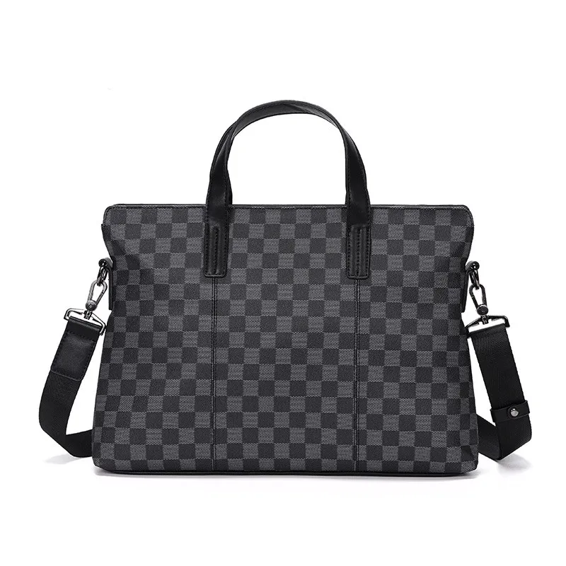 Men Plaid Print Business Handle Shoulder Briefcase Laptop 14 Inch