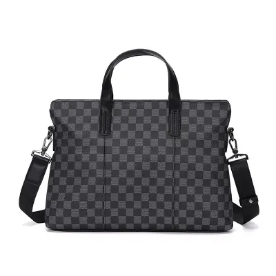 Men Plaid Print Business Handle Shoulder Briefcase Laptop 14 Inch