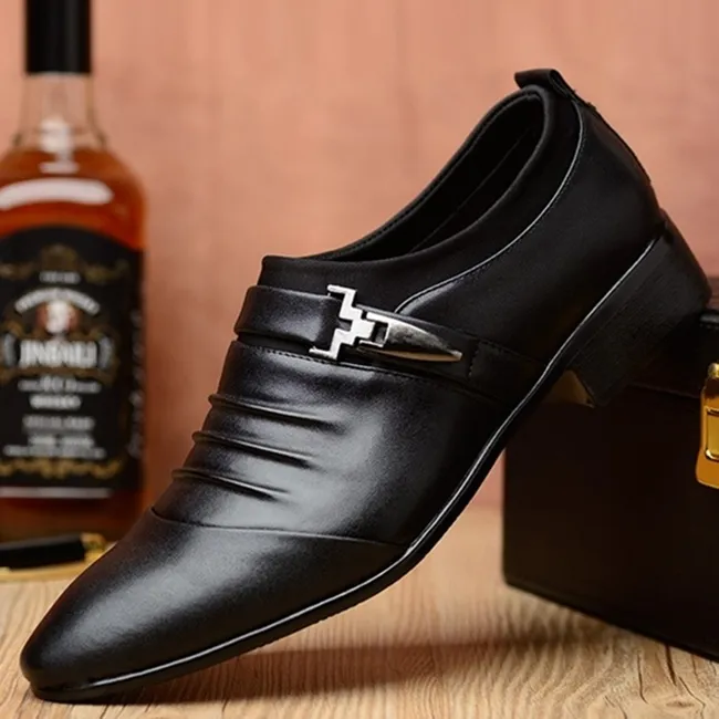 Men Casual Pointed-toe PU Leather Shoes Size 6.5-12 Rubber Outsole