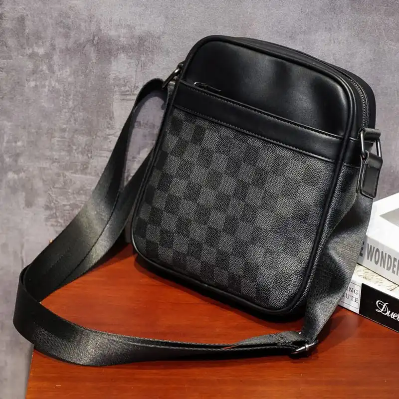 Men Fashion Zipper Wide Shoulder Straps Plaid Crossbody Bag