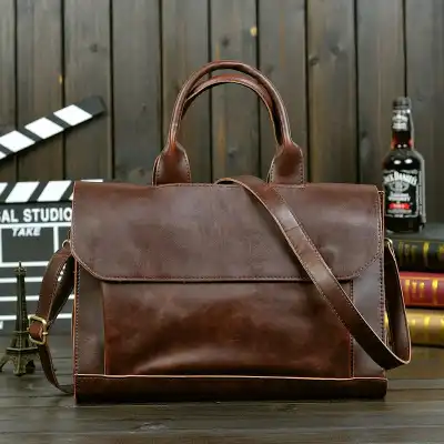 Men Vintage PU Square Shape Flap Handbag Business Crossbody Bag