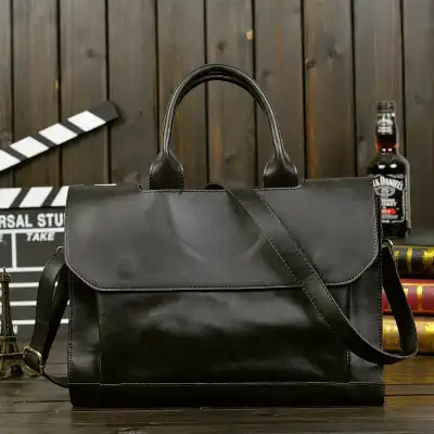 Men Vintage PU Square Shape Flap Handbag Business Crossbody Bag
