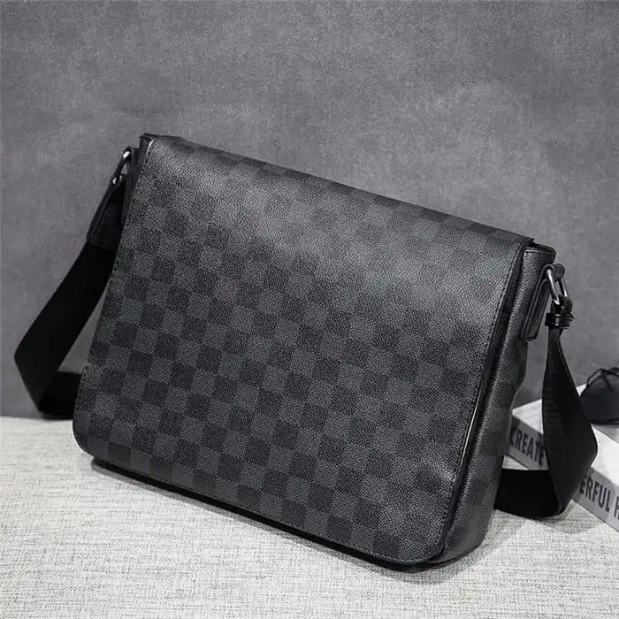 Men Fashion Business Checkered Pattern Flap Crossbody PU Bag