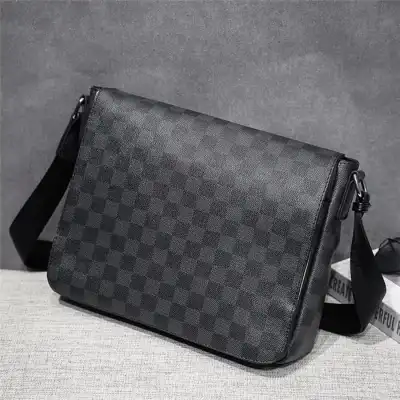 Men Fashion Business Checkered Pattern Flap Crossbody PU Bag