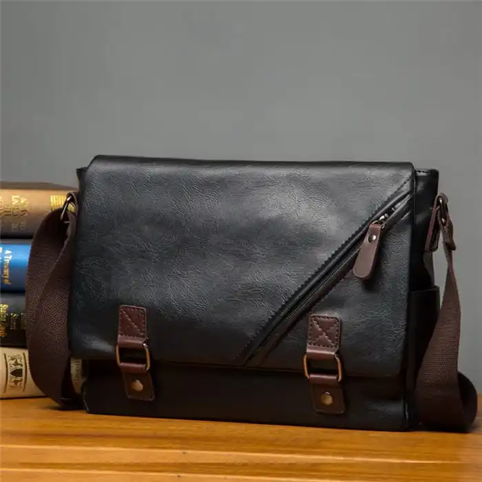 Men Vintage Asymmetric Zipper Clasp Crossbody Messenger Bag Business